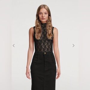 Frame | sleeveless black mock neck lace tank top sheer size L (or m)